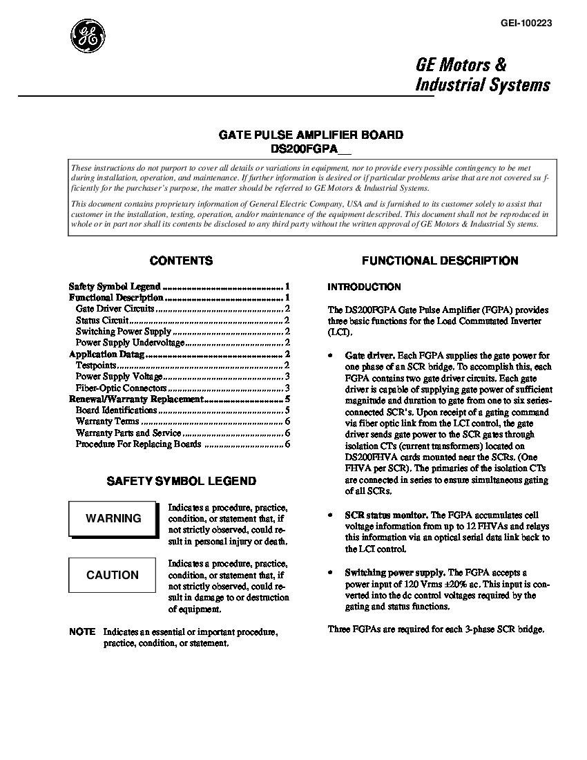 First Page Image of DS200FGPAG1A GEI-100223 Gate Pulse Amplifier Board Users Guide.pdf